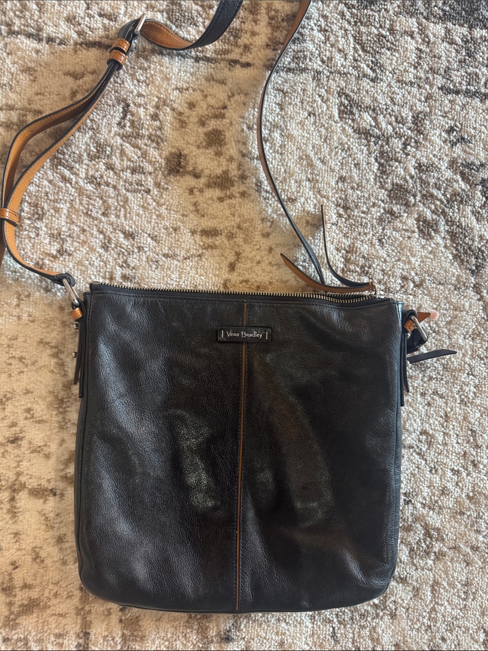 Vera Bradley Black Leather Crossbody with Contrast Trim